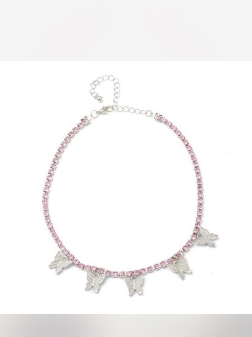 Pink Butterfly Charm Choker Necklace - Unbranded